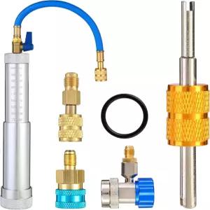 웰스 AC 오일 염료 인젝터 키트 R134A R1234YF R410A A/C 역류 방지 로우사이드 퀵 커플러 미니 스플릿