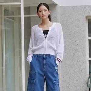 [롯데백화점]에고이스트 메쉬 조직 컬러블록 포인트 집업 가디건 ER2KG561