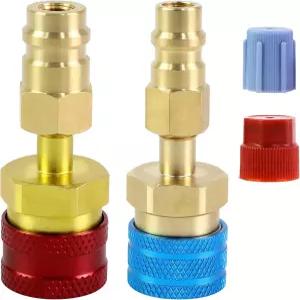 AMZAUTO R1234YF 어댑터 퀵 커플러 냉매 공조 시스템 호스 R134A 피팅용 파란색 및 빨간색 하이 로우