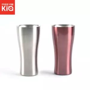 허니이중스텐진공라인컵 420ml 실버 핑크 스텐 이중 카페 아이스 물컵 스테인레스 진공 음료 주스 맥주