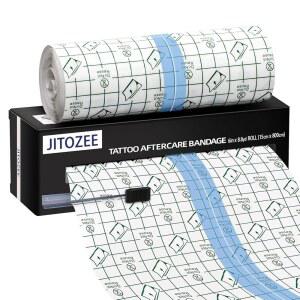 타투 애프터케어 붕대(6인치 x 8.8야드, 슬라이딩 나이프 포함) - 세컨드 스킨 커버 테이프 접착 랩 붕대 힐링 보호 통기성 방수