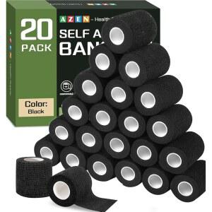 AZEN 20 팩 자체 접착 붕대 랩 블랙, 블랙 운동 테이프, 수의사 랩, 타투 그립 테이프 발목 응집성