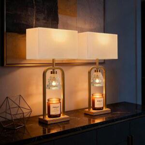 포캣 전기 양초 워머 램프 골드, 타이머 디머가 장착된 캔들 워머, 병 캔들용 왁스 라이트 워밍 테이블 세트 2개, 홈 데코 거실용 모던 침대 옆 램프, 전구 포함