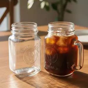 투명 손잡이 레트로 원형 유리컵 400ml 아이스커피잔 원형투명컵