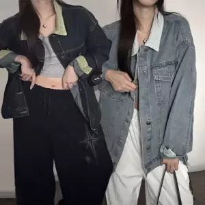 여성 오버핏 박스 여리여리 느낌 배색카라 청자켓여자숏 가을 반팔 크롭 데님 트위드 린넨 여름 하프 정장