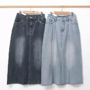 여성 A라인 청치마 뒷 밴딩 면 데님 스판 롱 스커트A스커트 스커트 여자 봄스커트 가을 캐주얼 데일리 뒷스