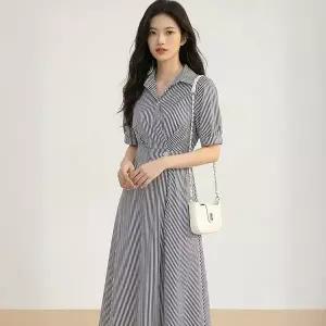 [휴드]스트라이프 셔츠 스타일 코어라인 원피스_P420525610