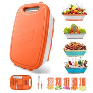 긴탄 캠핑 도마 IN 접이식 주방 세척 바구니 채소 선물 용품 캠핑용 주황색