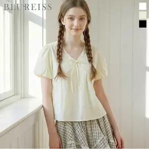 [블루레이스] 리본 V넥 벌룬소매 블라우스_B6M1BL5721