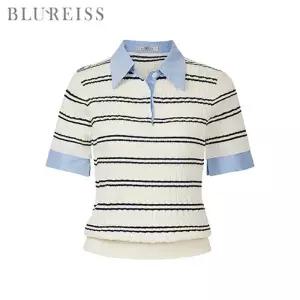 [블루레이스] 셔츠카라 배색 줄지 꽈배기 니트_B6M1KT2281