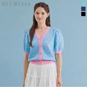 [블루레이스] 하트패턴 V넥 배색 니트 가디건_B6M3KC4791