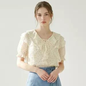 [인베스트] 도트 나염 러플 시스루 블라우스_IN6M3BL5471