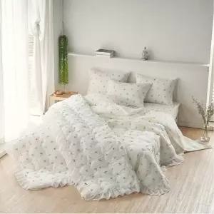 차렵이불세트 싱글 스프레드 침구 옐로우 꽃무늬 줄누비 프릴 패드 베개커버