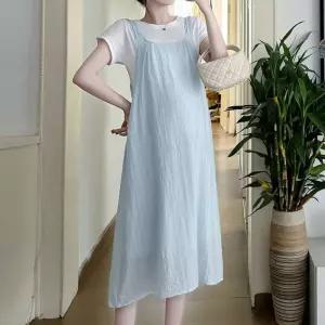 아레니아 임산부 원피스 여름 민소매 임부복 비치 엄마 룩 여성 롱 휴양지 중년 루즈핏 K1828끈나시 바캉스