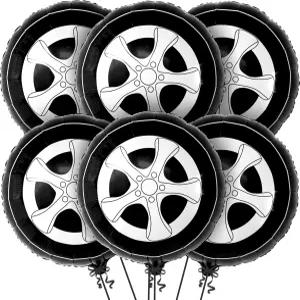 캣콘 생일 소년 장식용 빅 타이어 풍선 - 18인치 6팩 빠른 휠 레이스카 파티 자동차 정비사