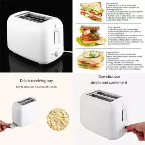 D0AB 다기능 아침 식사 기기 이동식 부스러기 트레이가있는 전기 토스터 2 조각 홈 빵 주방 도구