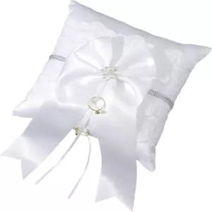 키니고 웨딩 링 베어러 베개 화이트 빈티지 보크노트 쿠션 레이스 진주 반지 결혼식 파티 장식 제안식 7.87