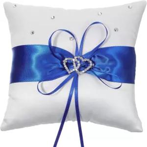 웨딩 링 베개 5.7x5.5 인치 레이스 보우 베어러 쿠션 하트 라인스톤 프로포즈 결혼식 파티용 홀더