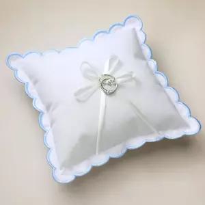 프로포즈 결혼식 파티 의식을 위한 제리 웨딩 링 베개 9 x 인치 블루 스캘럽 베어러 보우 코튼 리넨 쿠션