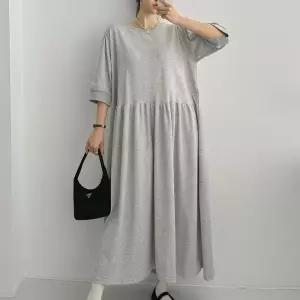 [옷자락]여자 봄 휘뚜루 칠부 셔링 빅사이즈 플레어 롱원피스