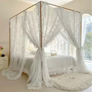 침대커튼 캐노피 모기장 스타일 침대 프레임 스탠드 유럽풍 사각 텐트 레이스모기장 싱글