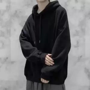 [옷자락]남성 블랙 화이트 따뜻한 루즈핏 기모 후드 티셔츠