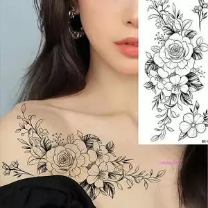 타투스티커 문신 지워지는 붙이는 12종세트 흑백 대형 행사 축제 꽃타투xyz249
