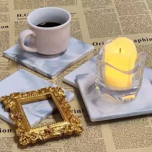 ZF 화이트 사각형 코스터 대리석 찻잔받침대