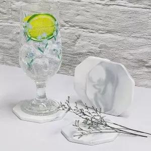 찻잔받침대 코스터 화이트 팔각형 대리석