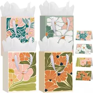 워릭 10.6인치 마티스 플라워 선물 가방과 휴지 부활절 생일 신부 샤워 결혼식 인사말 카드가 포함된 4가지