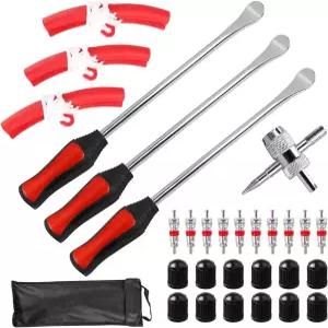 Zpana 15인치 타이어 스푼 키트 스틸 모터사이클 교체 레버 도구 세트 림 프로텍터 3개 포함 밸브 캡