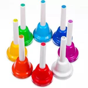 호퍼메 8노트 핸드벨 다채로운 디자인의 뮤지컬 세트 8팩 내구성 있는 철제벨 교회 합창단 4.3인치