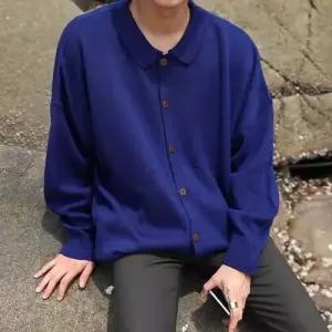 니트 빈티지 남자니트 칼라넥 스웨터 터틀넥 풀오버 솔리드 루즈핏 반오픈 긴팔 코트 원템1