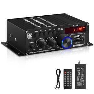 AK-380 USB SD BT.C FM AUX 오디오 파워 400W + 2.0 CH 하이파이 스테레오 스피커 블루투스 5.0 12V 5A 전원 공급 장치, 차량 홈 바 파티용 안테나