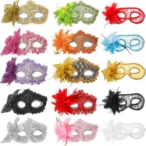여성용 콜로치 15팩 가면극 마스크 리본 스트랩 하프 마디 그라 드레스 파티용 고급 카니발 프롬 3가지