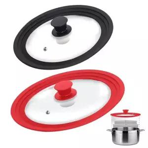 가스레인지부품 부속 Skillets 적응 뚜껑 16-22-28-32cm 실리콘 유리 커버 팬 스토브 라운드 보호기 캡 주