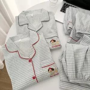 띠엔다 남친 면 여름 잠옷세트 귀여운 체크 실내복 잠옷 세트 커플 강아지 3종 ADOR2