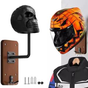 상모 메탈 해골 헬멧 랙 벽걸이 오토바이 홀더 자전거 야구 럭비 블랙용 후크 2개 포함 1팩