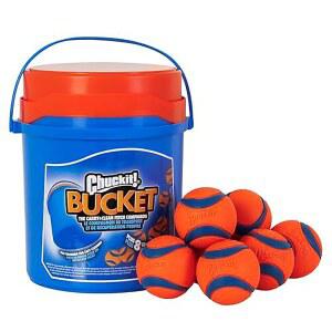 척잇! 척잇과 함께하는 울트라 볼 강아지 ! 청소 버킷, 바운시 페치 반려견 20-60파운드, 인터랙티브 , 내구성 있는 고무, 사이즈 중간, 지름 2.5인치, 공 8팩