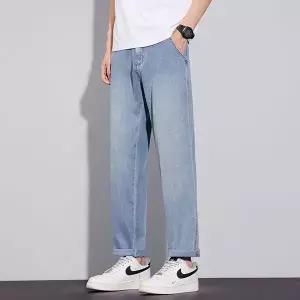 배기청바지 남성 배기핏 청바지 라이셀 여름 얇은 통기성 캐주얼 테이퍼드 할아버지 바지 admr2