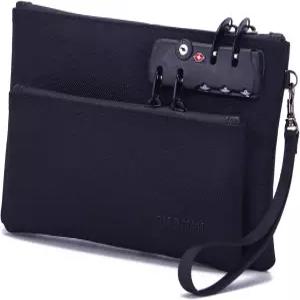 자물쇠가 달린 머니백 더블 레이어 남녀 잠금 액세서리 파우치 뱅크백 여권 공증 용품 귀중품 보관 가방