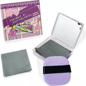 보롤라 3-in-1 대나무 오일 블로팅 종이 세트 휴대용 미러 및 접착 메이크업 퍼프가 포함된 페이스 100