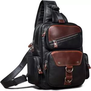 남성용 CENUNCO 정품 가죽 슬링백 큰 크로스바디 숄더백 캐주얼 백팩 방지 여행용 가슴 지갑