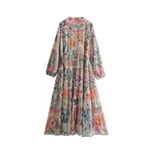 원피스 여성용 단가라 금사 봄가을 보헤미안 프린트 플라워 롱드레스 원템1