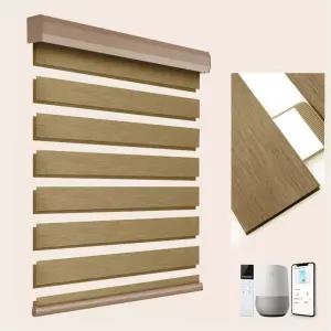 TIPIACE 유선 모터식 지브라 블라인드 리모컨 이중 레이어 조명 차단 허브를 통해 알렉사 구글과 호환되는