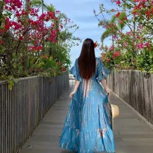 피콜로 여자 데일리룩 원피스 플라워 브이넥 프린트 비치 해변 바캉스 보헤미안 롱스커트 KUK1