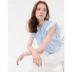 질스튜어트 JILLSTUART 뉴욕 여성 블루 러플장식 민소매블라우스