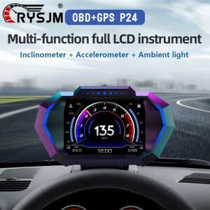 RYSJM P24 OBD GPS HUD 자동차 액세서리 수온 속도계 디스플레이 소비 오일 량 압력 경사계