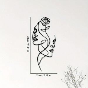 미니멀리스트 메탈 커플 실루엣 벽 장식 - 꽃 있는 추상적이고 로맨틱한 서로 꼬인 조각, 우아한 수직형