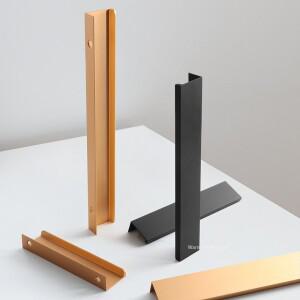 알루미늄 합금 가구 손잡이, 확장 서랍 캐비닛 당기기, 문 가장자리 블랙 골드 옷장 찬장